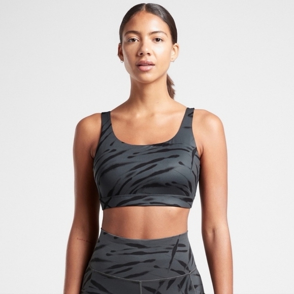 Athleta Exhale Sports Bra, Anthracite Grey Zebra, Size Small - Picture 1 of 5